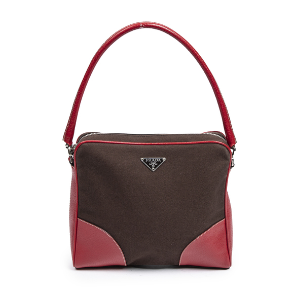 Prada | Bags | Prada Square Trimmed Shoulder Bag In Brownred ...
